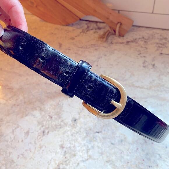 Coach Accessories - Vintage Coach USA Buckle Brass Leather 1” wide Belt BLK sz 34